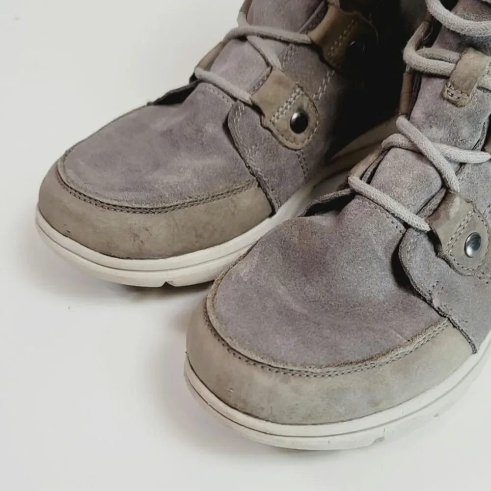 Sorel Explorer Joan Shearling Waterproof Suede Leather Bootie in Gray, sz 9.5